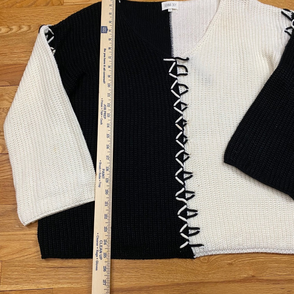 Sienna Sky‎ Split Knit Sweater Womens Small Black White Lace Up Grunge Edgy Alt - Picture 2 of 8